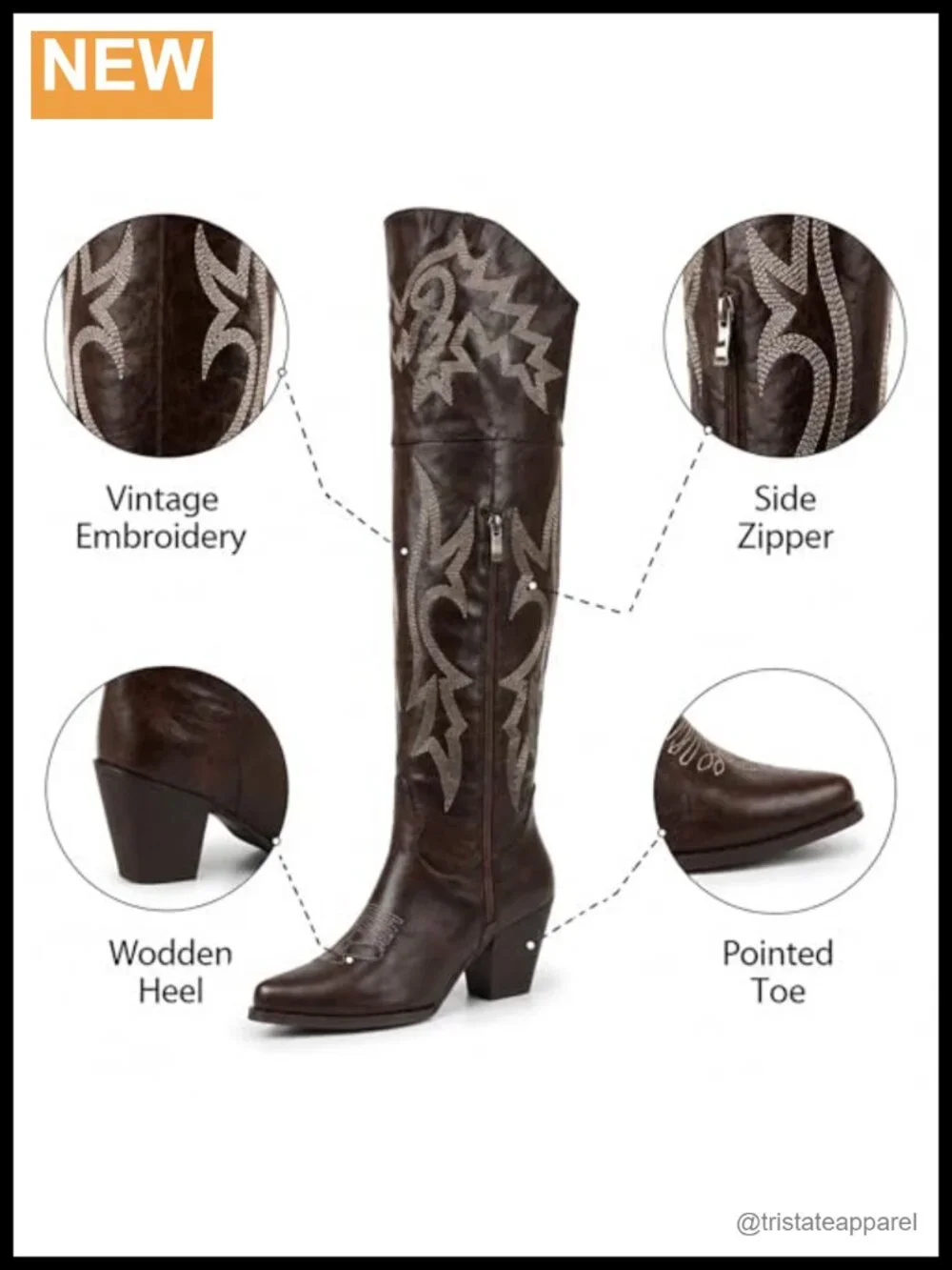 Over the Knee Cowboy Boots Pointed Toe Wide Calf Faux Leather